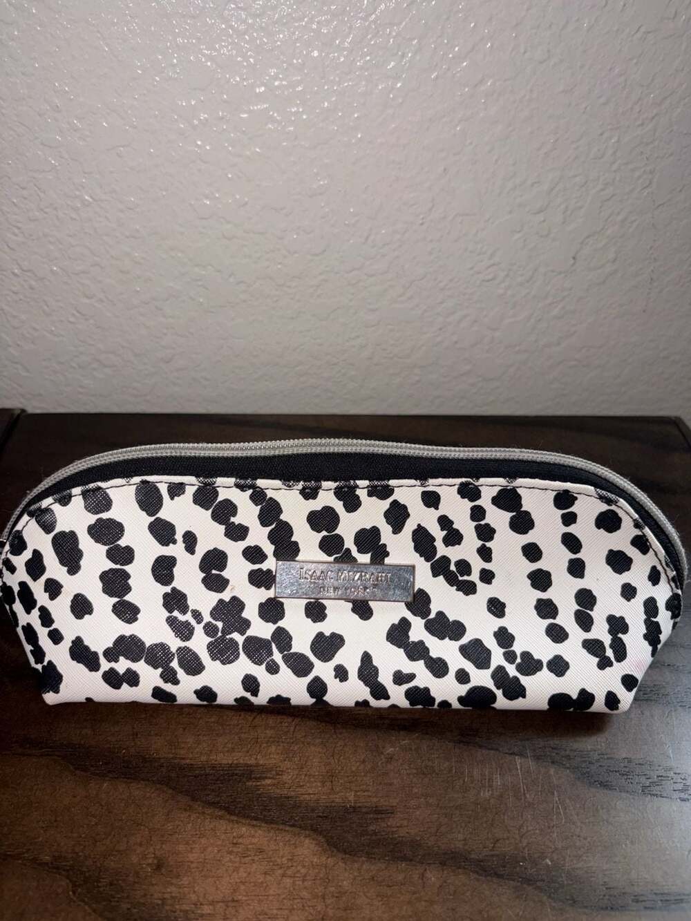 Isaac Mizrahi New York Black and White Leopard Print Cosmetic Zip Pouch